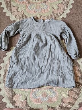 H&M Light Grey Cotton Gauze Long-Sleeve Dress